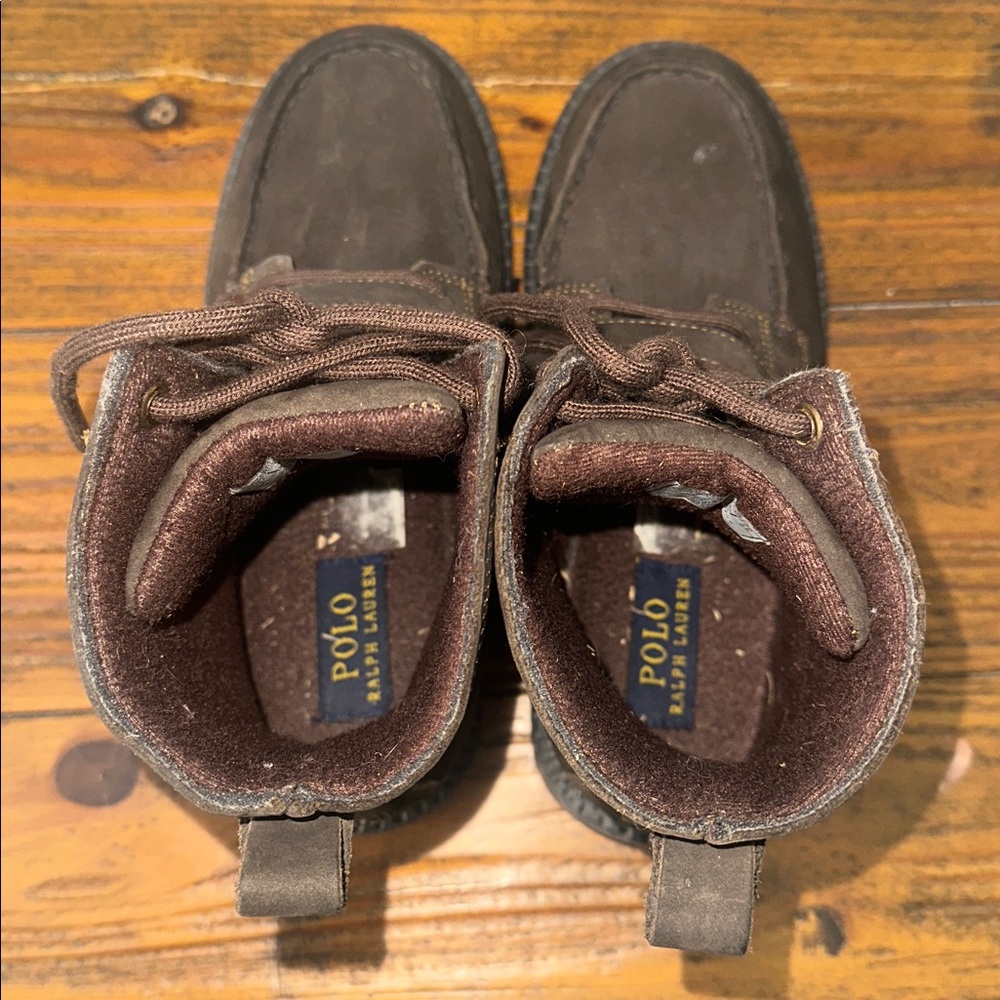 POLO Ralph Lauren Ranger Embroidered Polo Bear Brown Lace up Suede Boot Size 3 - Picture 5 of 16